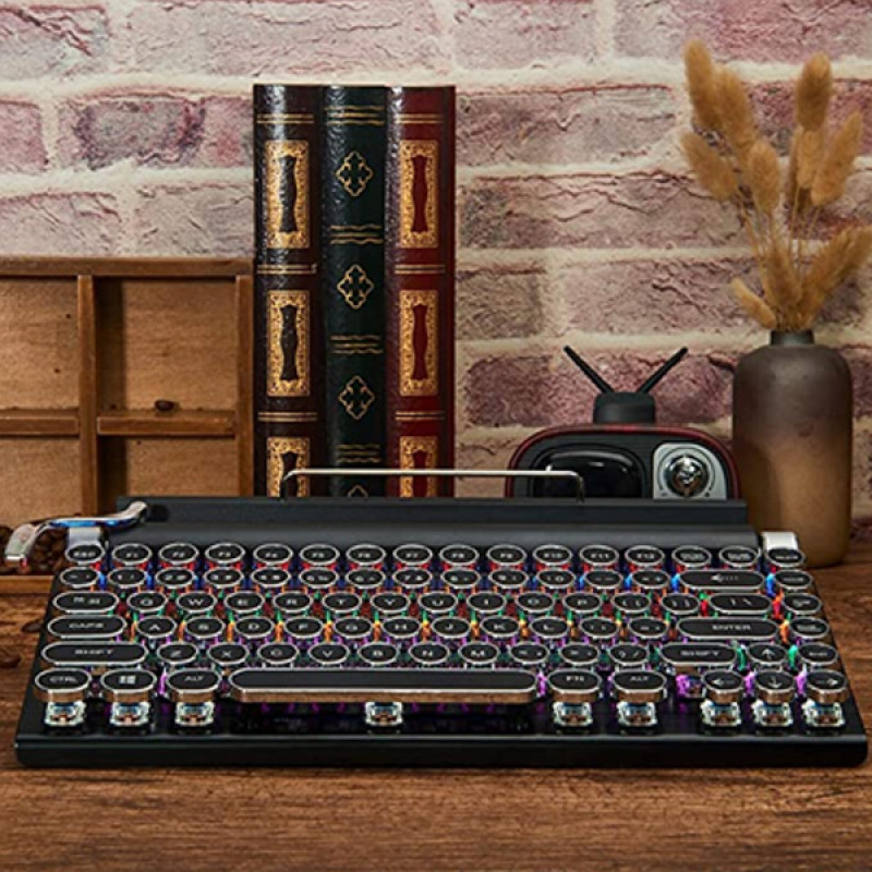 Retro Typewriter Keyboard, 7KEYS Electric Typewriter Vintage with Upgraded Mechanical Bluetooth 5.0, Multi Devices Connection Classical, Punk Round Ke