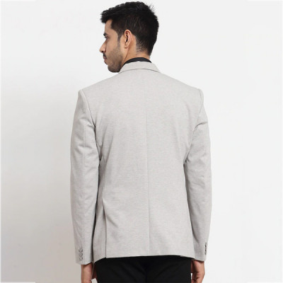 Men Grey Solid Slim-Fit Single-Breasted Casual Blazer