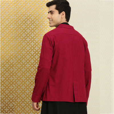 Men Red Solid Single-Breasted Jashn Blazer