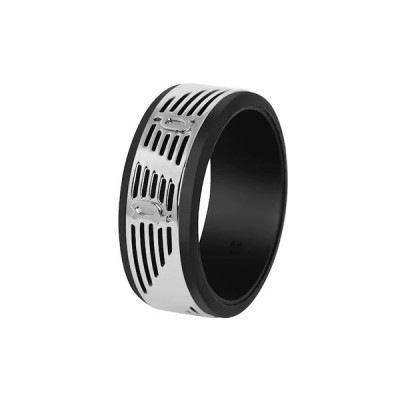 Men Black Silver Textured Burren Finger Ring