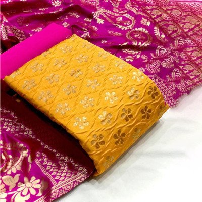 Dupion Silk Banarasi Jacquard Unstitched Dress Material