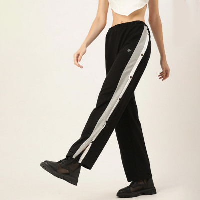 Women Black Side Striped Track Pants